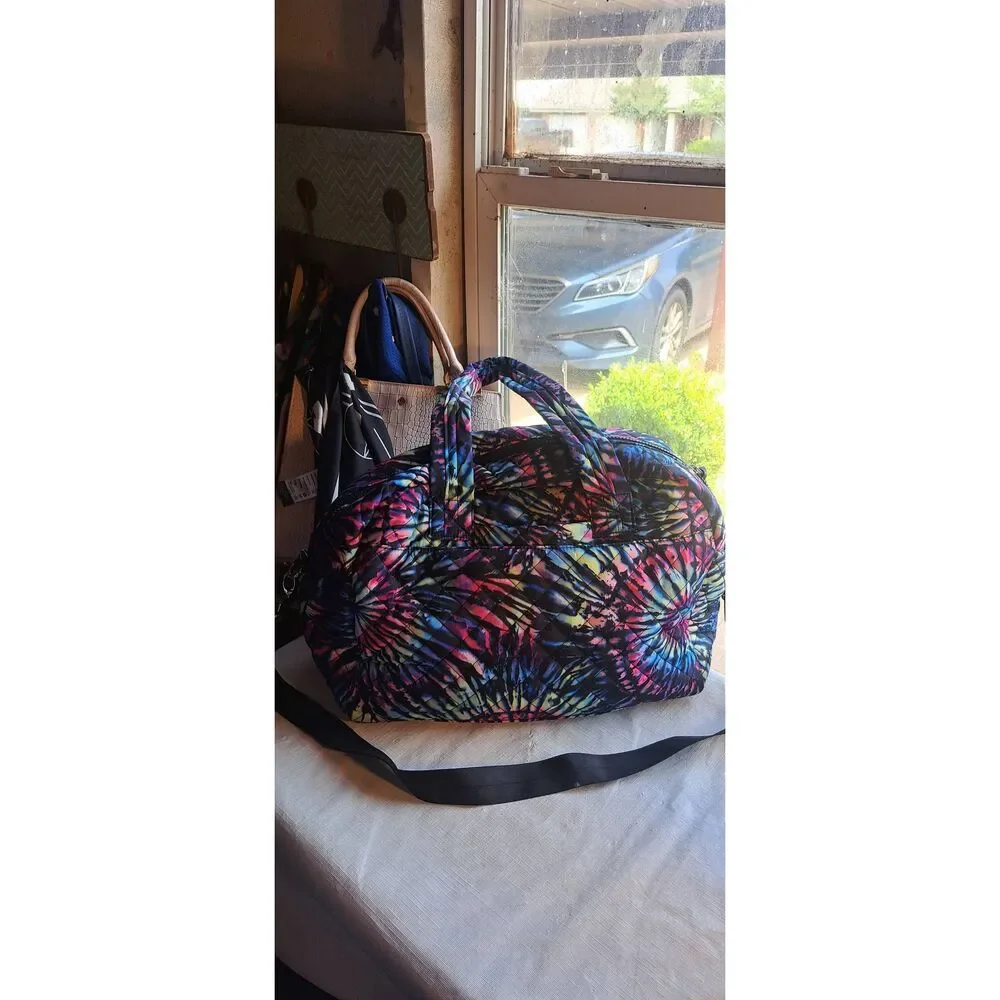 Colorful Quilted Tie Dye Duffle Bag Weekender Travel Bag w/ Shoulder Strap